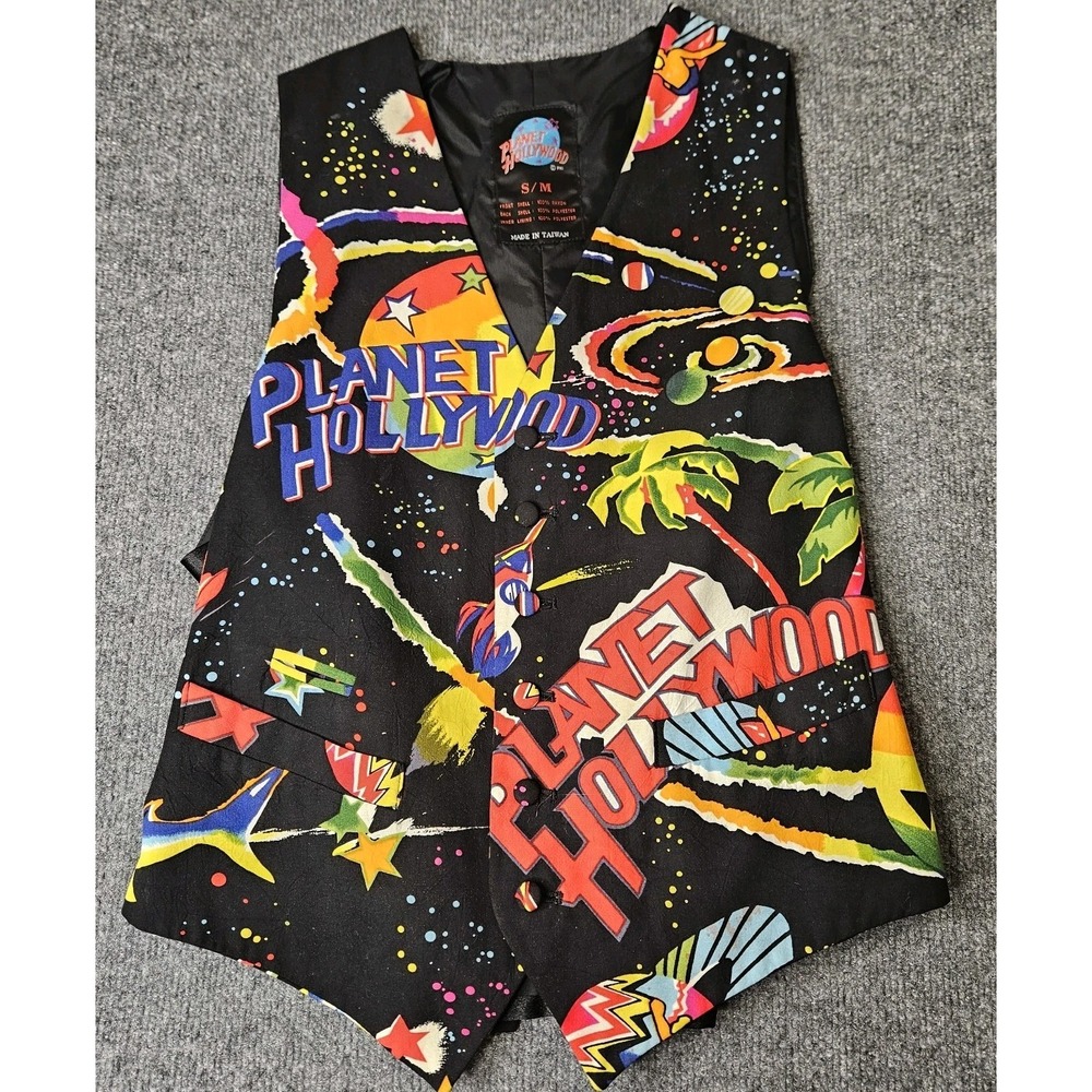 Vintage Planet Hollywood Vest Retro Colorful 90s Size Small Medium Graphic Print